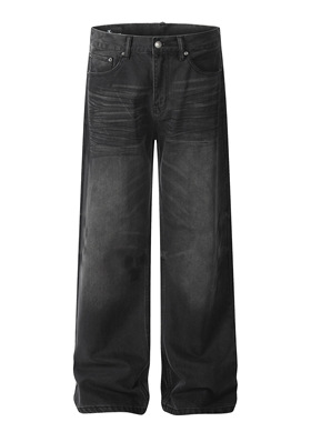 DECEYE 澳洲复古黑色水洗直筒牛仔裤设计感宽松直筒阔腿坠感长裤