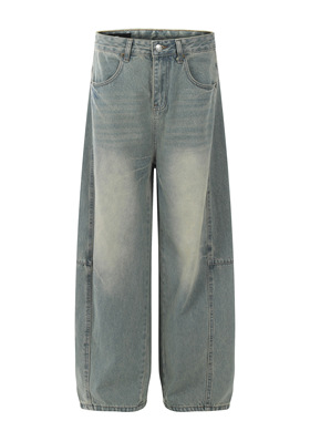 DECEYE澳洲复古水洗做旧明线弯刀牛仔裤男女痞帅阔腿宽松休闲长裤