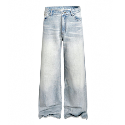 DECEYE 意产稀有浅奶油蓝落色弯刀水洗A字裤牛仔裤 超绝自然猫须