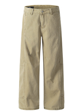 DECEYE澳洲弯刀设计感男女解构拼接卡其色cleanfit阔腿直筒裤子