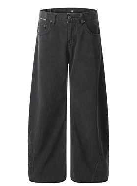 DECEYE 澳洲cleanfit黑灰色阔腿微A字裤baggy宽松水洗做旧牛仔裤