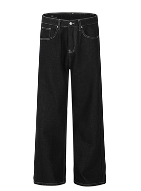 DECEYE澳洲黑色丹宁宽松A字茶色明线莱赛尔12.8盎司原色牛仔长裤