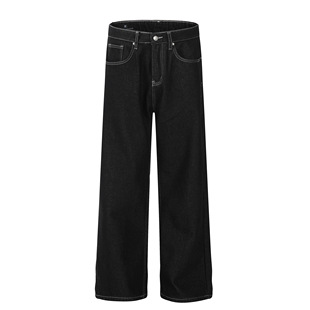 DECEYE澳洲黑色丹宁宽松A字茶色明线莱赛尔12.8盎司原色牛仔长裤