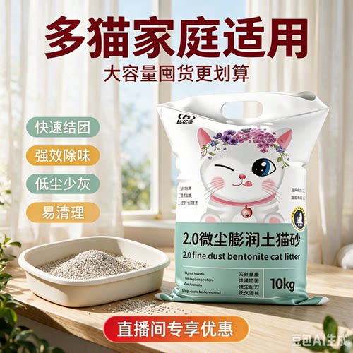 比亿奇膨润土猫砂20斤低尘除臭