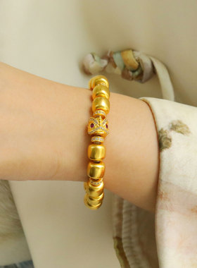 盛尊金包银镶钻醒狮古法方糖手链