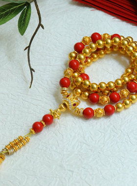 金包银圆珠醒狮多圈手串项链