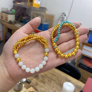 金包银手链绿松石手串黄金包银散珠可diy情侣七夕节礼国风新中式