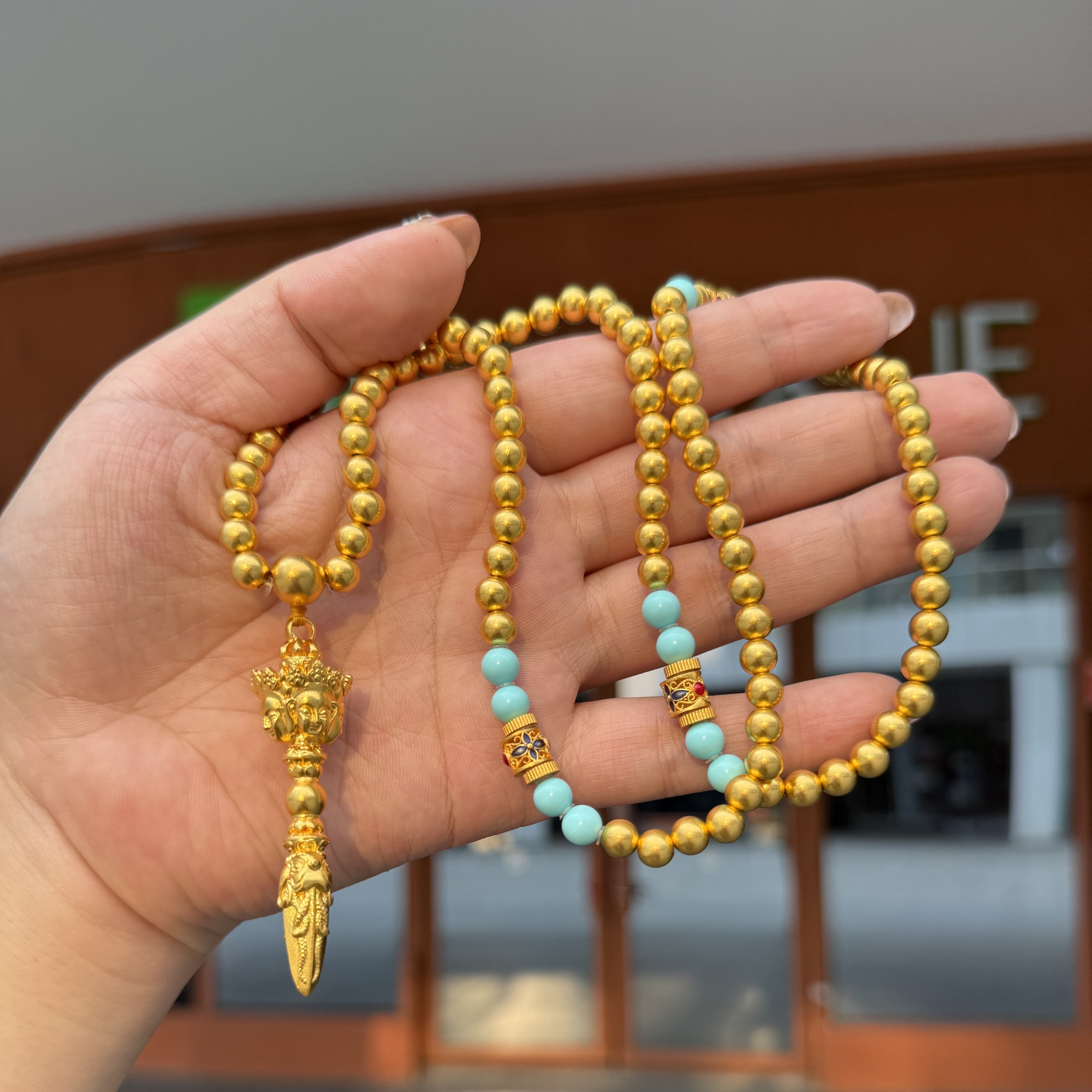 新品金包银四面佛串珠金刚杵可DIY黄金古法珠链四圈金店同款