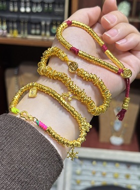 金包银盘缠手串女实心手工锤纹