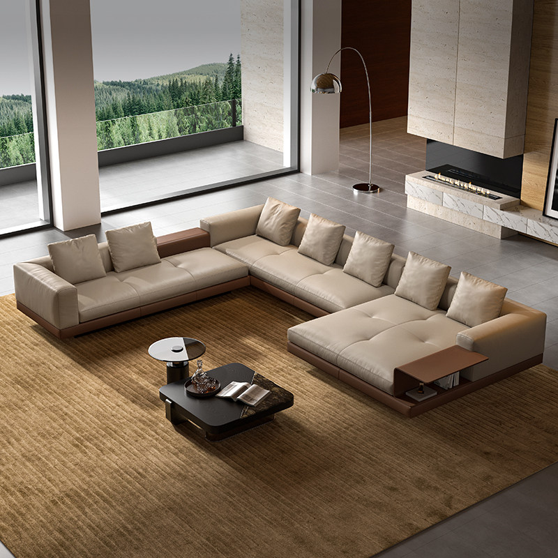 越映意式极简康纳利沙发真皮沙发客厅直排头层全青皮牛皮高档别墅