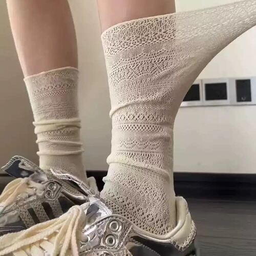 春夏薄款网眼显腿瘦堆堆中筒袜女