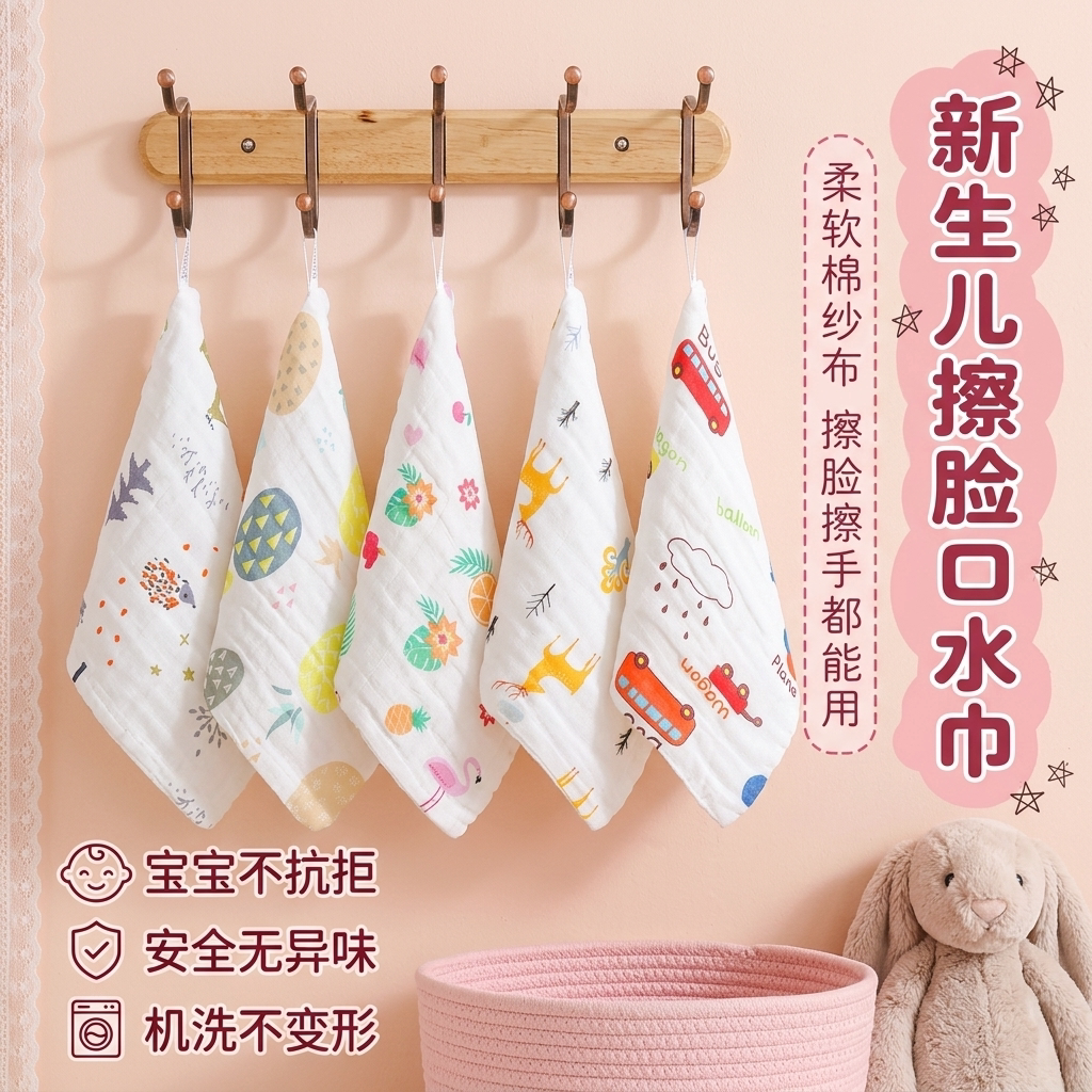 纯棉六层高密纱婴幼儿口水巾