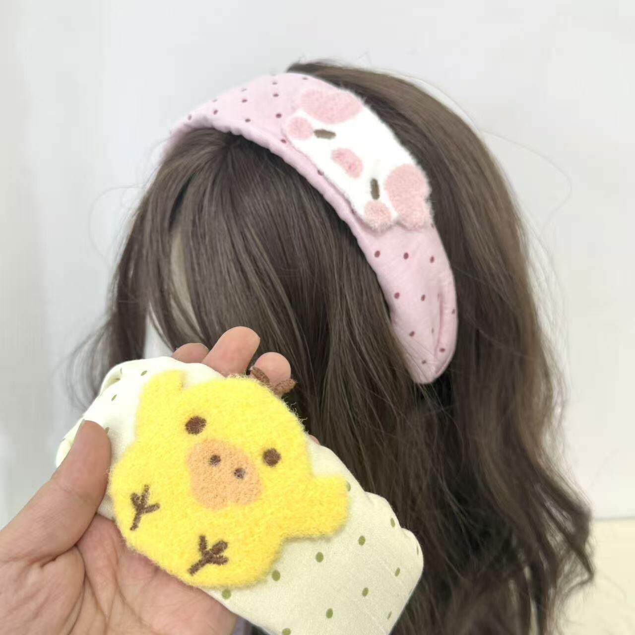 粉色小黄鸡波点宽发箍显脸小
