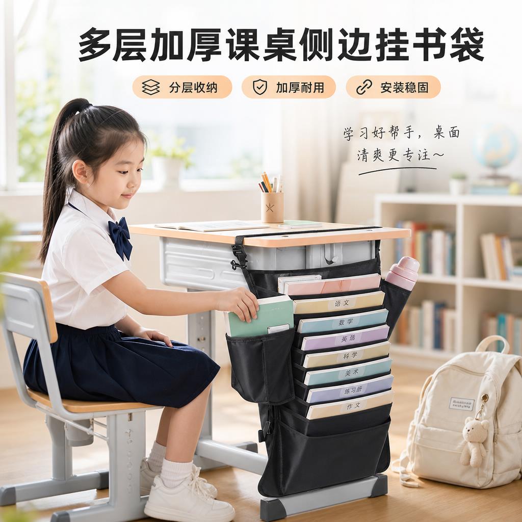 学生课桌边大容量挂书袋