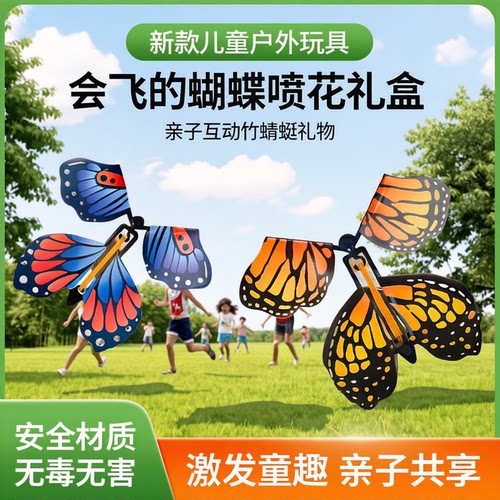 儿童户外会飞蝴蝶喷花飞去来器