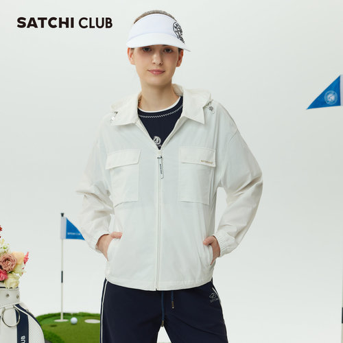 SATCHICLUB沙驰高尔夫女士短款夹克运动梭织格子翻领工装风上衣