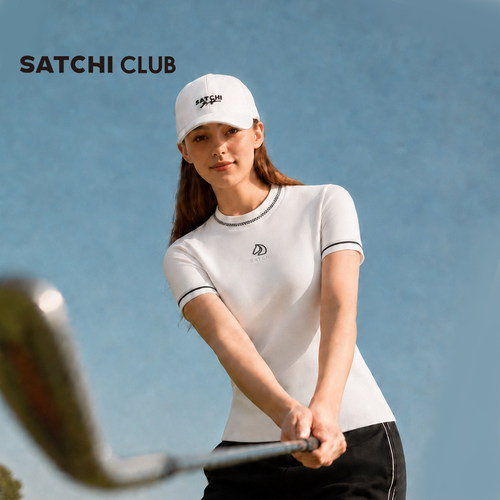 SATCHICLUB沙驰高尔夫女士凉感T恤华夫格圆领夏季短袖运动体恤