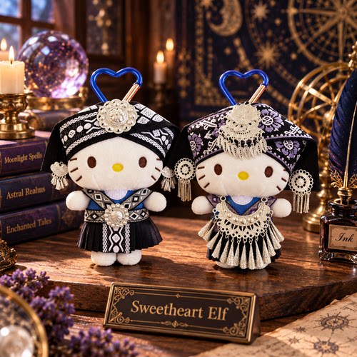正版HelloKitty苗族民族风毛绒包挂件流苏钥匙扣公仔节日礼物车载