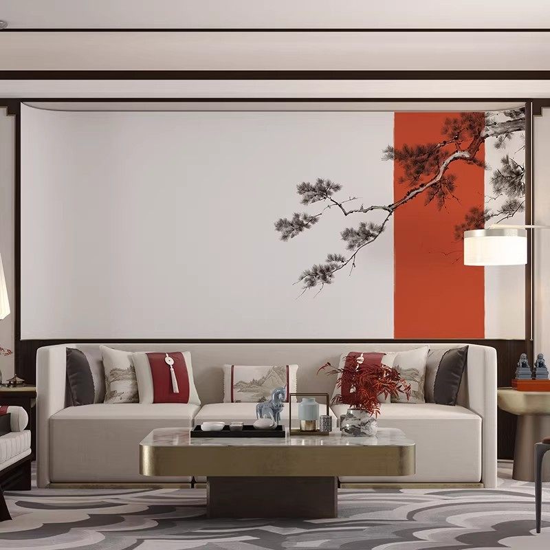 3d新中式迎客松客厅壁画办公室庭院水墨禅意壁纸茶室沙发背景墙纸,家装主材,定制壁画,淘宝优惠券,粉丝福利购,淘宝优惠卷
