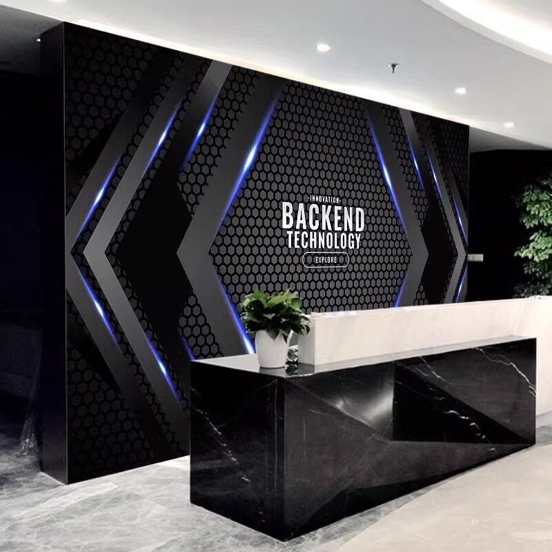 科技感装饰背景墙布3D电竞馆酒店公司办公室网咖网吧前台logo壁纸
