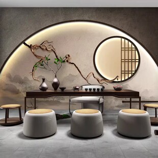 禅意茶道茶叶壁纸直播间背景布墙纸古风山水壁画禅茶中式茶室壁布