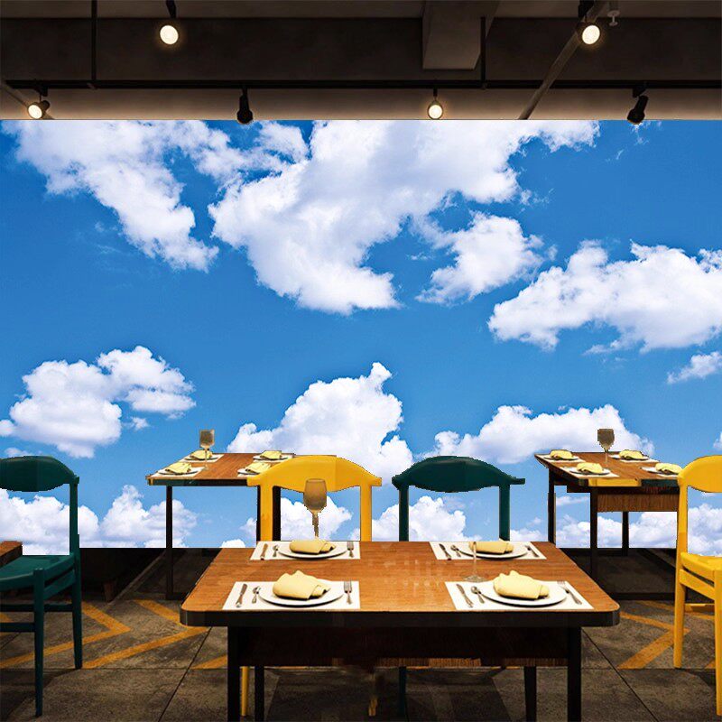 3d简约酒店餐厅墙纸白云壁纸卧室云朵背景墙布工作室KTV客厅壁纸