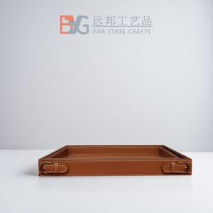 皮质装 新中式 饰托盘轻奢长方形茶盘样板间桌面家用客厅收纳盘