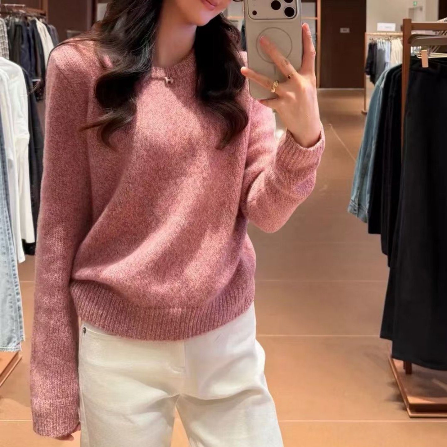 康宝莱花纱丝羊绒静奢风圆领羊绒衫女长袖宽松套头针织衫保暖毛衣,女装/女士精品,羊绒衫,淘宝优惠券,粉丝福利购,淘宝优惠卷