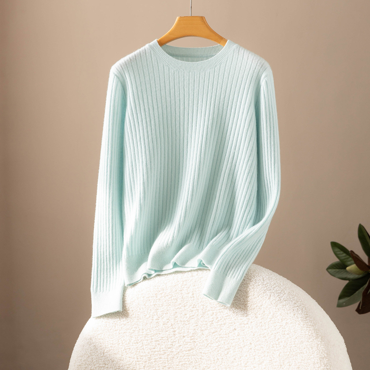 祥呈霞A+100%纯羊绒衫极简风女圆领坑条羊绒套衫针织打底衫毛衣,女装/女士精品,羊绒衫,淘宝优惠券,粉丝福利购,淘宝优惠卷