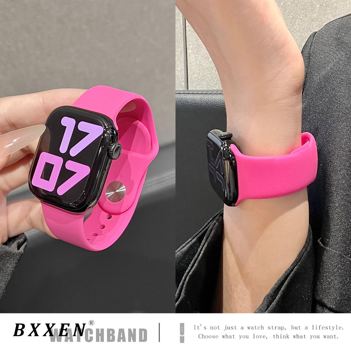 适用苹果手表s10表带新款牡丹色iwatch9手表带液态硅胶applewatch运动S87654代夏天ultra男女款SE高级感透气