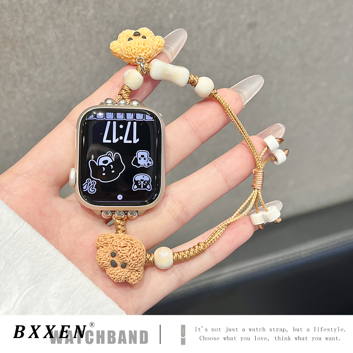 适用苹果手表iwatch11表带新款编织s11手表带s10泰迪狗竹节编绳applewatch可爱S87654代夏ultra男女款SE3创意