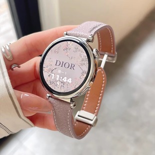 女款 3pro时尚 gt2夏 gt4真皮皮质gt5pro智能手表watch5荔枝纹磁吸gt3高级watch4 适用华为gt6手表GT5表带女新款