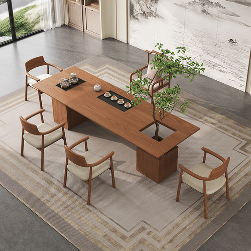 新中式实木茶桌椅组合嵌入式一体茶台客厅家用办公室茶几原木桌子