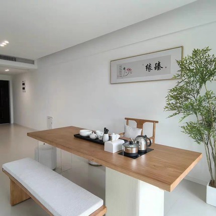 侘寂风实木茶桌椅组合奶油风茶桌轻奢简约亚克力悬浮会客办公一体