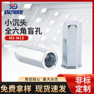 碳钢小沉头全六角盲孔铆螺母 封闭式镀锌蓝白拉帽螺母M4M5M6M8M10