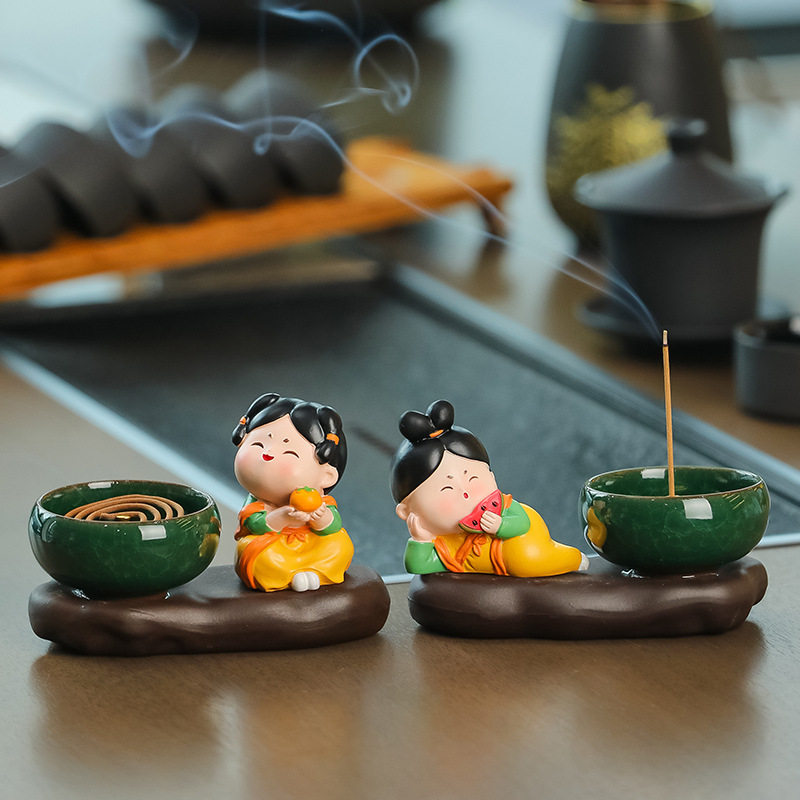 可爱唐仕女陶瓷香薰炉小摆件茶桌