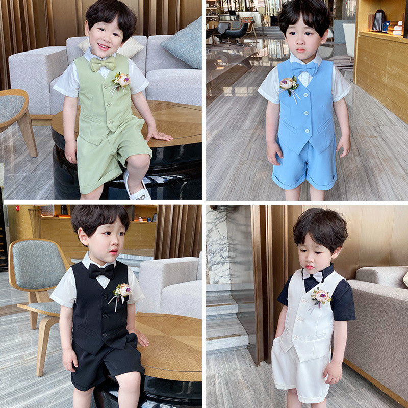 儿童西装套装男童夏季周岁宝宝礼服帅气花童小西装马甲男孩演出服