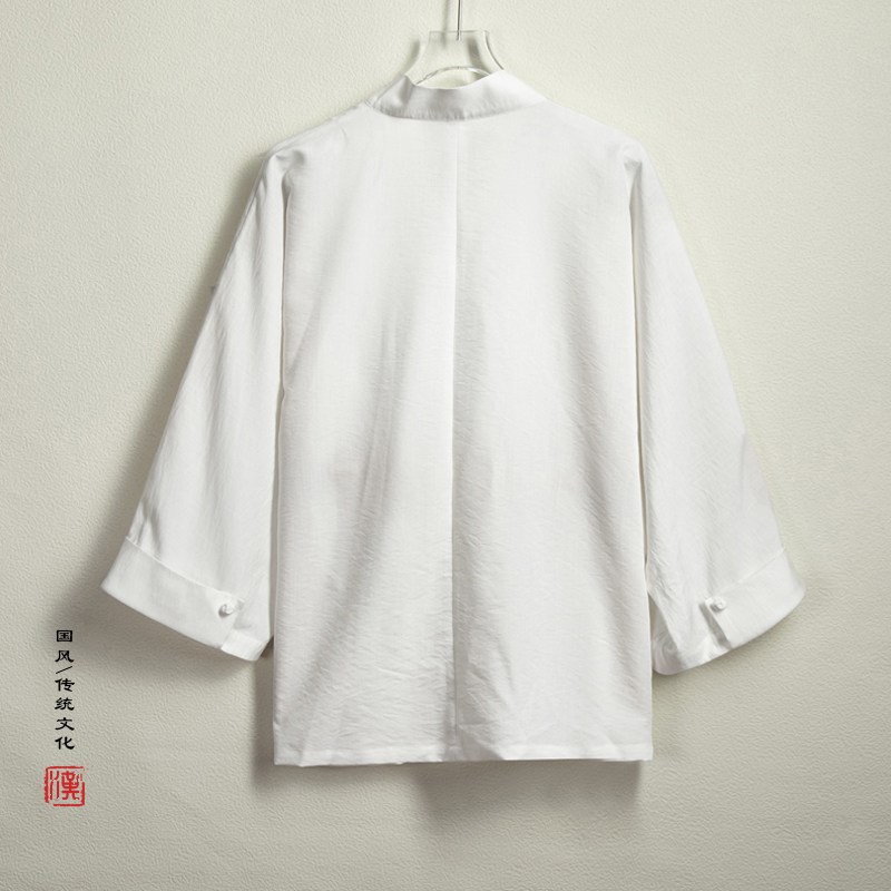 中国风男装斜襟道袍汉服男宽松大码民族服装中式禅修服九分袖外套