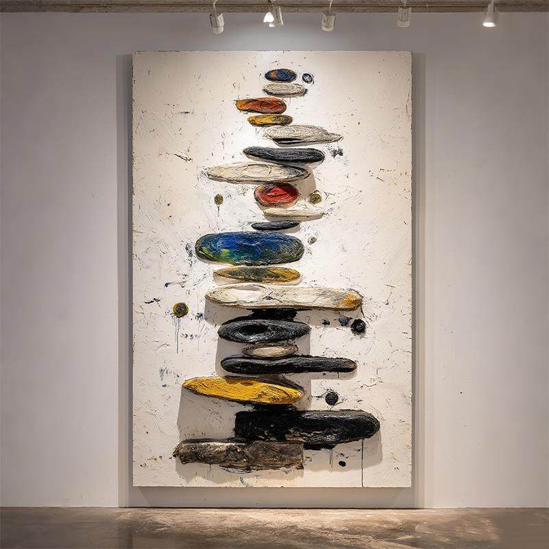 《步步高升》工业风抽象石头质感玄关装饰画小众简约风民宿挂画