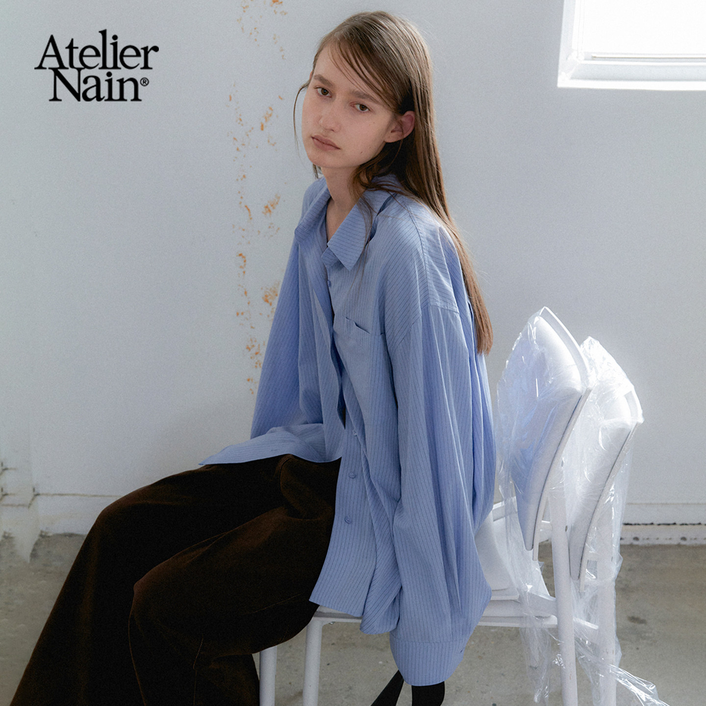 Atelier Nain2026年秋季新款条纹衬衫女长袖宽松设计感慵懒风上衣