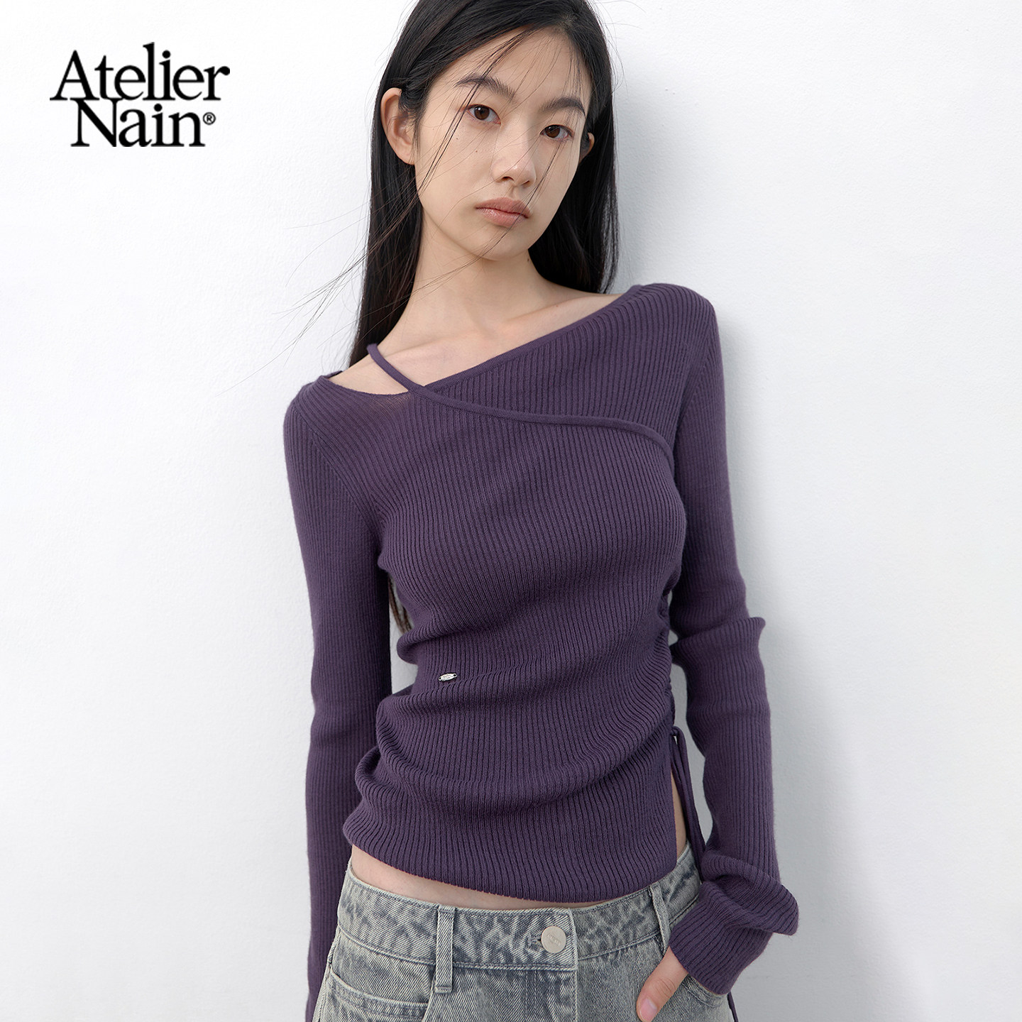 Atelier Nain2026年秋季新款设计感露肩针织衫女韩版显瘦长袖上衣