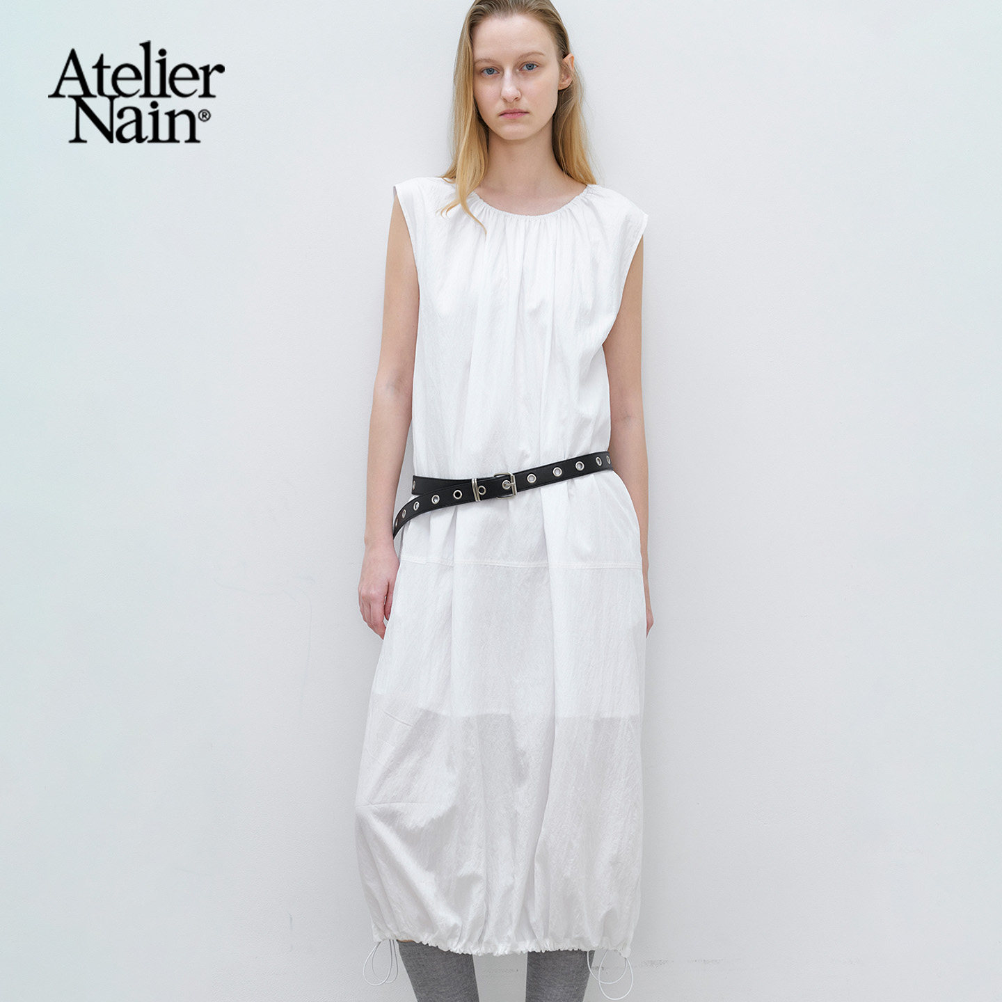 Atelier Nain2026年夏季新款无袖连衣裙女配腰带中长款气质裙子