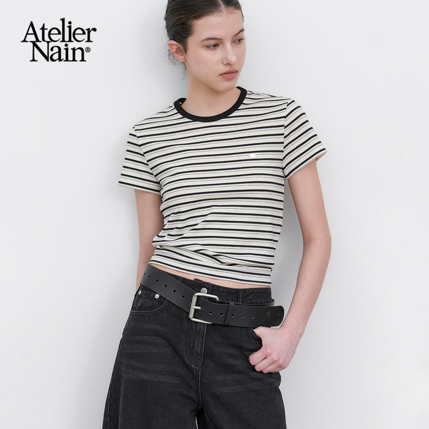 Atelier Nain2026年夏季新款条纹短袖T恤女韩版修身简约百搭上衣