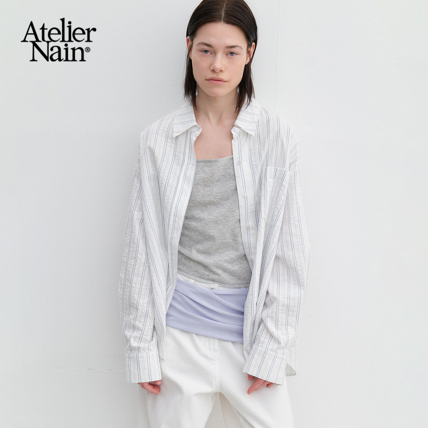 Atelier Nain2026年夏季新款慵懒风条纹衬衫女宽松百搭松弛感衬衣