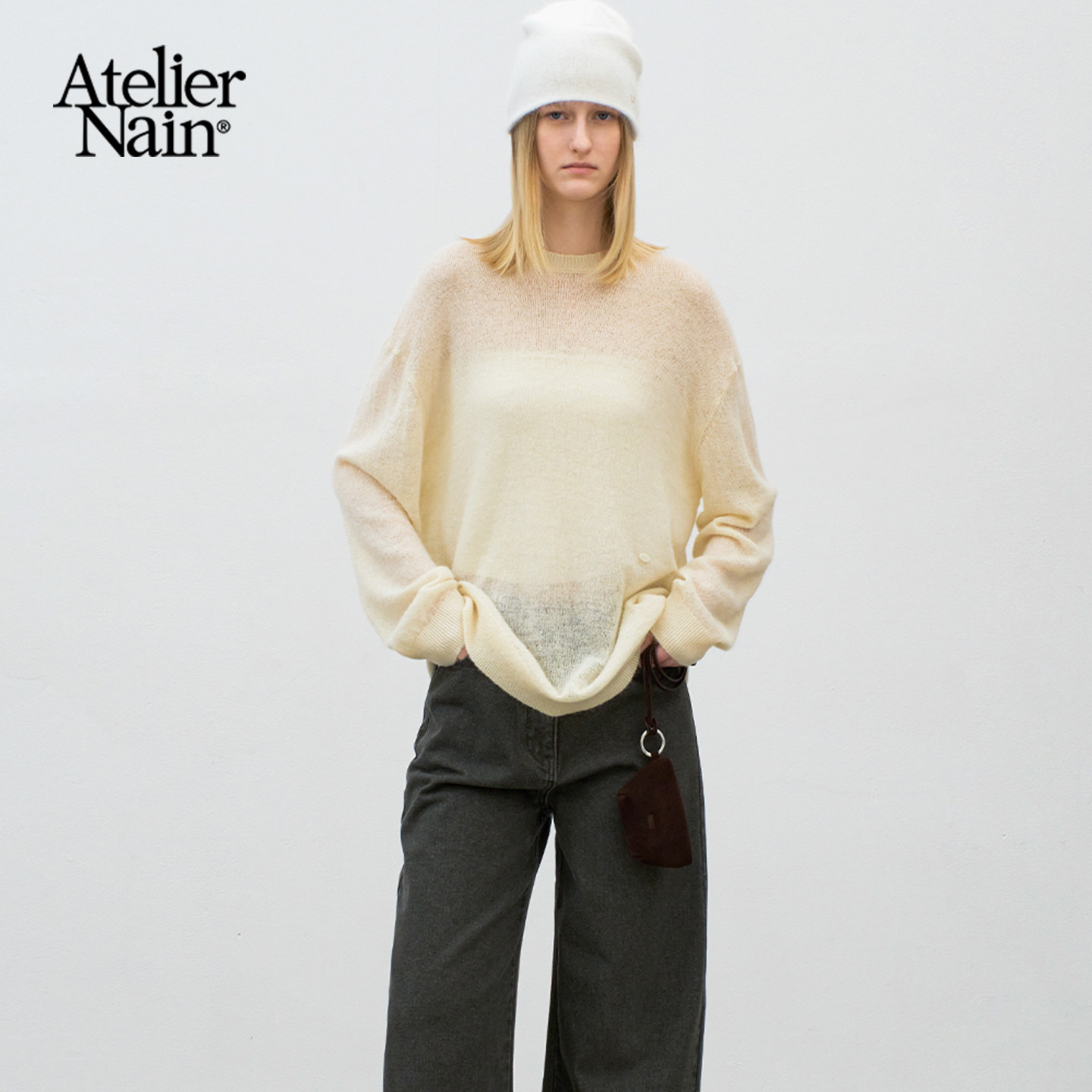 Atelier Nain2025年冬季新款慵懒风圆领针织衫设计感宽松长袖毛衣