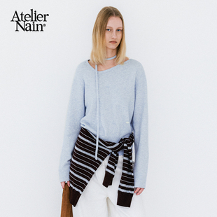 韩版 Atelier 挂脖针织衫 新款 系带设计宽松套头毛衣 Nain2025年冬季