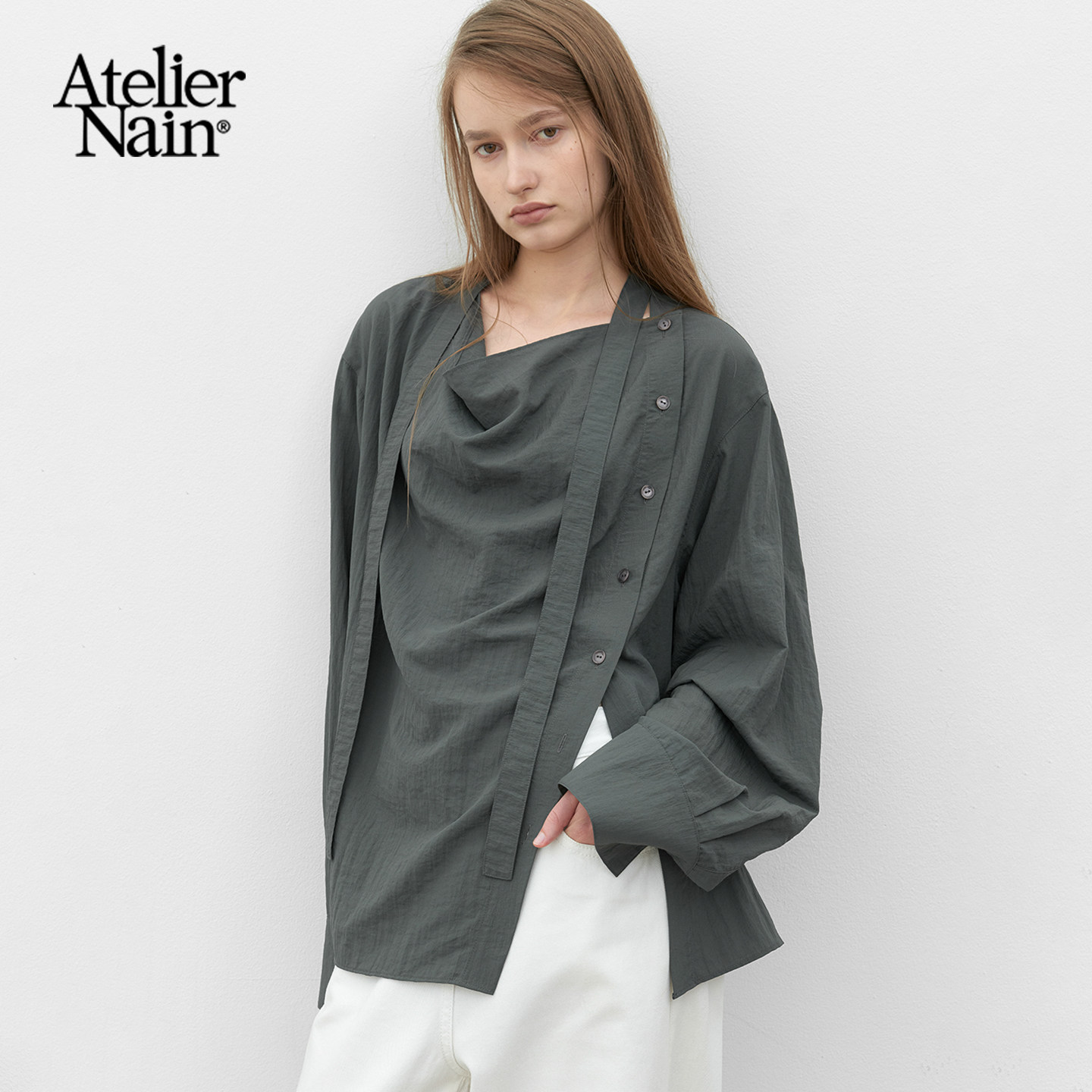 Atelier Nain2026年秋季新款系带设计感衬衫女韩版小众百搭上衣