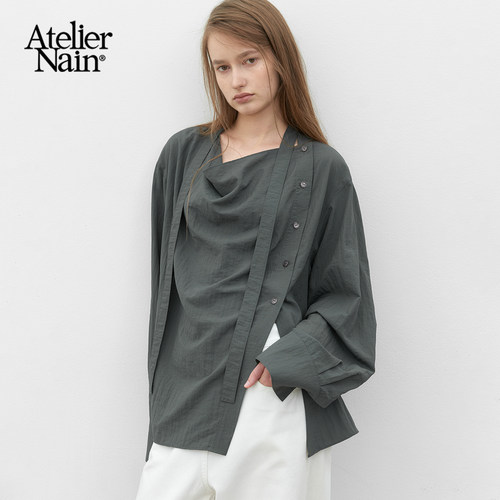 Atelier Nain2026年秋季新款系带设计感衬衫女韩版小众百搭上衣