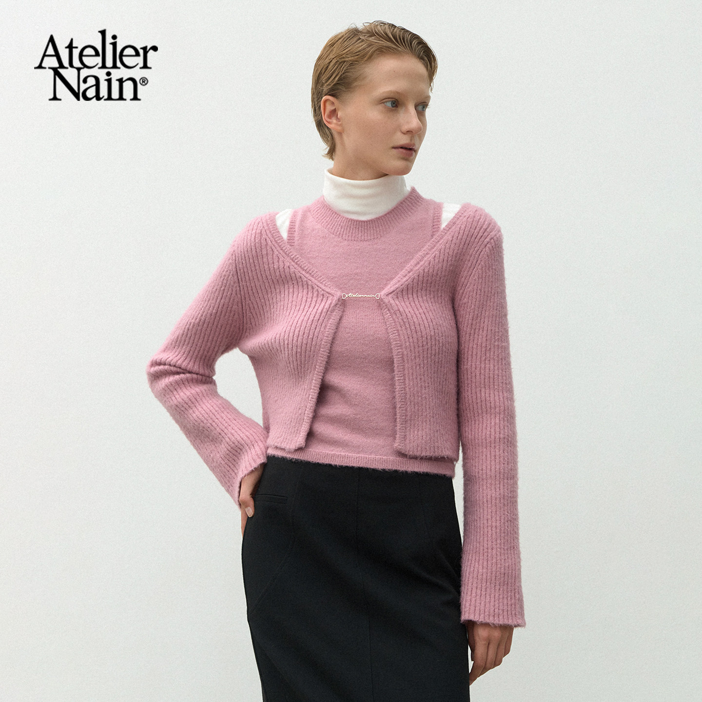 Atelier Nain冬季新款吊带针织开衫两件套小众叠穿设计感上衣女