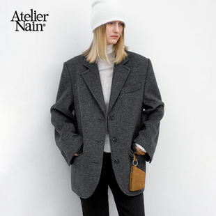外套羊毛大衣女高级感复古上衣 西装 Atelier Nain2025年秋冬新款